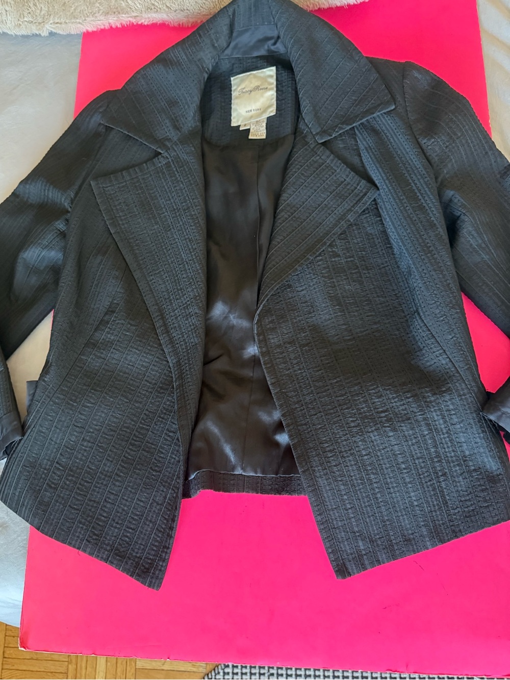 VINTAGE Tracy Reese EARLY 2000’s Black Textured Open Front Blazer